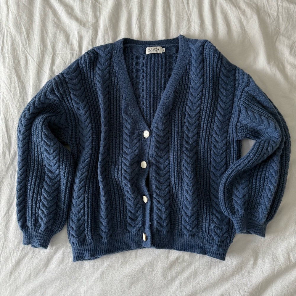 Blue Cable Knit Cardigan